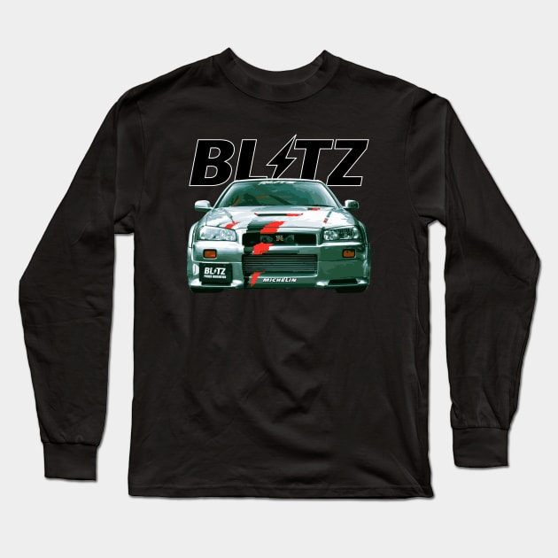 jdm blitz GT-R R34 V spec II N1 Skyline BNR34 KV2 Athlete Silver R348 Autobahn Long Sleeve T-Shirt by cowtown_cowboy